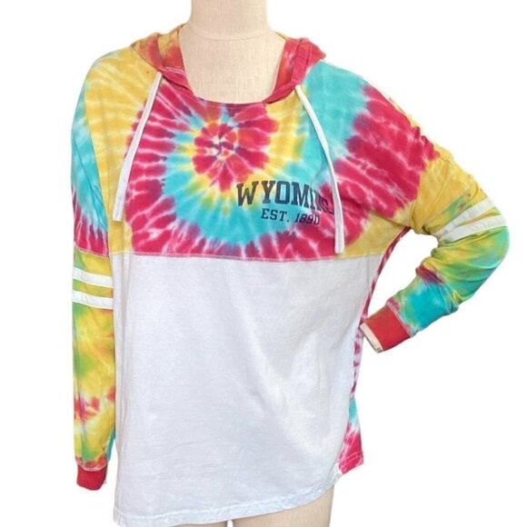Basix of America Colorful Spin-Art/Tie Dye Wyoming Hoodie Sz L 142G - Picture 1 of 8